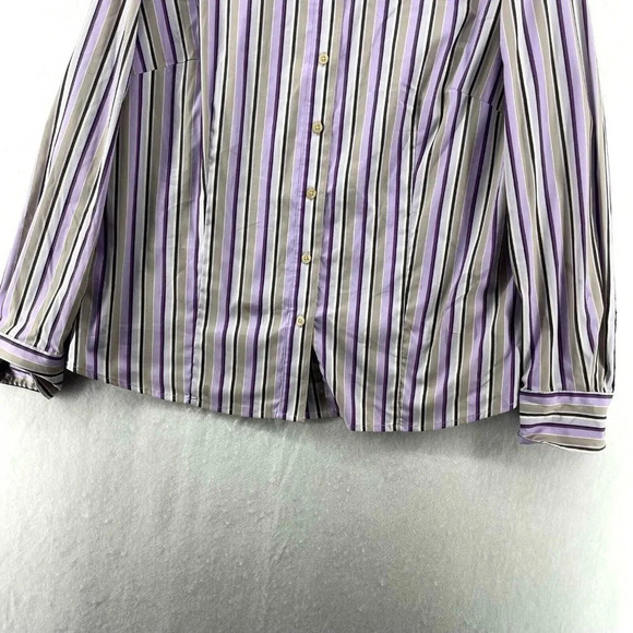 Attention Button-Up Shirt Women's Sz XL Purple Brown Striped Collared Stretch - Picture 7 of 12